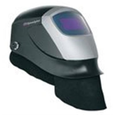 Sort 3M Speedglas øre- og halsbeskytter H164005 monteret på en svejsehjelm fra 9000-serien.