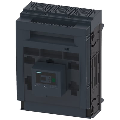 Siemens SENTRON 3NP1 sikringsafbryder, 3-polet, NH2, 400 A, med elektronisk overvågning på mørkegrå baggrund.