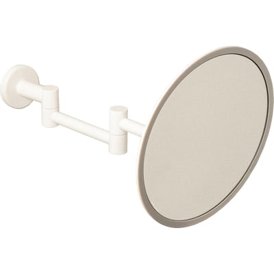 Cosmic vægmonteret kosmetikspejl i mat hvid med 5x forstørrelse og en diameter på 20 cm. Spejlet har en justerbar arm og rund ramme.