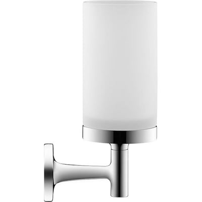 Duravit Starck T glasholder i krom finish med hvidt matteret glas, vist fra siden med vægbeslag.