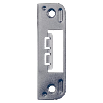 Assa Abloy slutblik 45 i glansforzinket stål, 100 x 31 x 14 mm, set forfra med åbninger til lås og skruer.