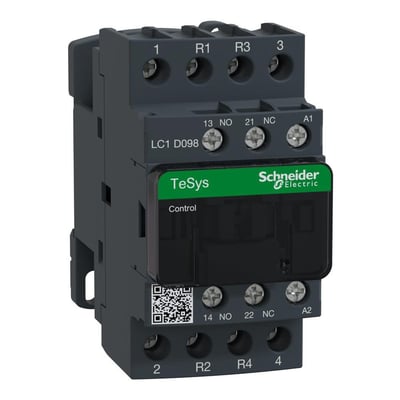 Schneider Electric TeSys D kontaktor med 12A, 2 slutte og 2 bryde, 120 VAC spole og model LC1 D098.