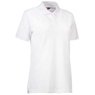 Klassisk hvid ID Identity poloshirt til damer i størrelse S, fremstillet i piquékvalitet med stretch og tone i tone-knapper.