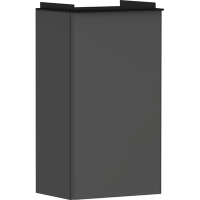 Hansgrohe Xelu Q vaskeskab vist fra siden med højrehængt låge og aluminiumsgreb, 340x265x605mm, mat diamant finish.