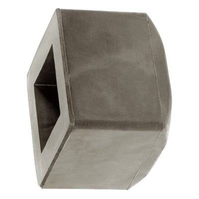 Gråt gummihoved til 1,5 kg mukkert, set fra siden med en firkantet åbning.