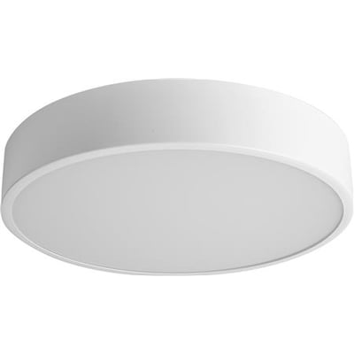 Hvidt, rundt Campus C400 LED-påbygningsarmatur fra Unic-Light med opal afskærmning, set skråt nedefra.