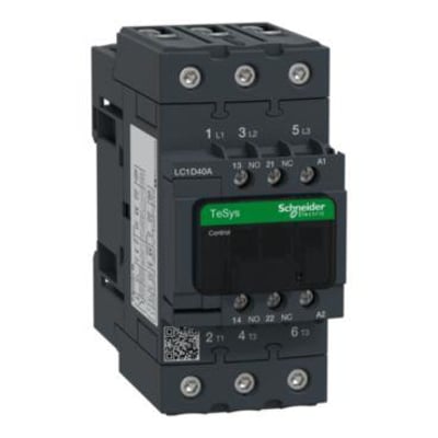 Schneider Electric TeSys D kontaktor 40A, 3P+1NO+1NC, med 440VAC spolespænding og EverLink klemmer.