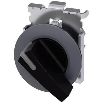 Siemens SIRIUS ACT omskifter, 30mm, rund, matsort metal med lang drejeknap og integreret monteringsbeslag i krom.