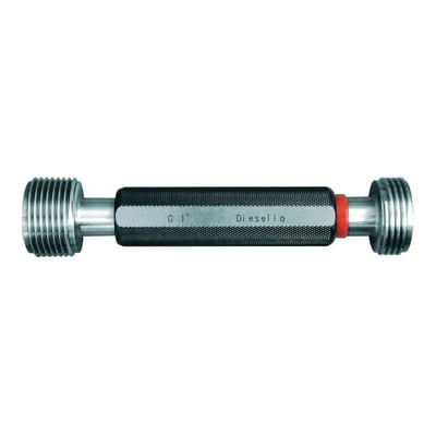 Diesella rørgevind tolerancedorn 1 1/2" G ISO/DIN 228 (GO/NOGO) med sort håndtag og rød ring.