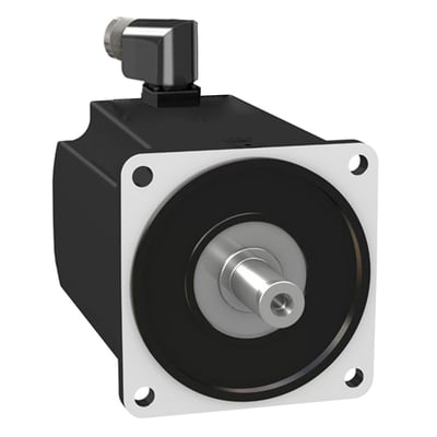Schneider Electric servomotor MH3 190 med 90° stik, 36,9Nm og 3000rpm, IP67-klassificering, vist på hvid baggrund.