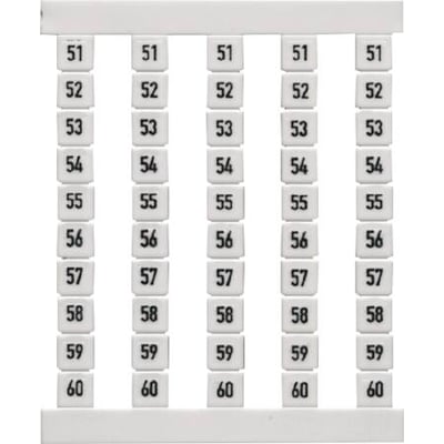 Weidmüller Dekafix DEK 5-FSZ markeringsstrips med tal 51-60 i sort tryk, fremstillet af hvid polyamid.