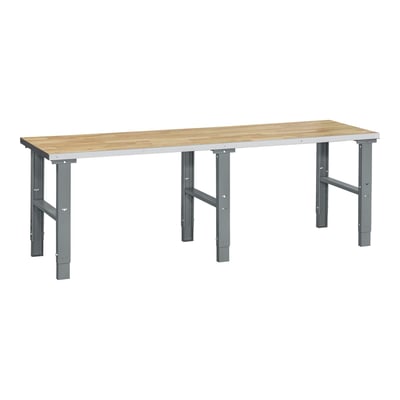 WFI filebænk HD 500 med 2500x800 mm egeparketbordplade og grå, justerbare stålbukke på hvid baggrund.