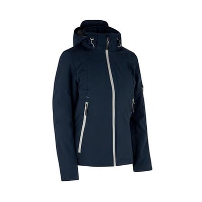 ID Identity navy dame vinter softshell jakke i størrelse 3XL med vandafvisende lynlås og aftagelig hætte.