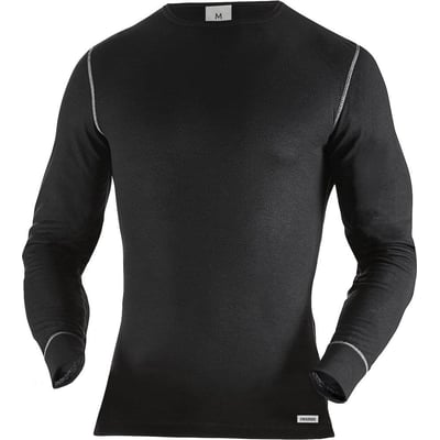 Fristads sort t-shirt med lange ærmer i svedtransporterende 100% polyester materiale med grå kontrastsømme.