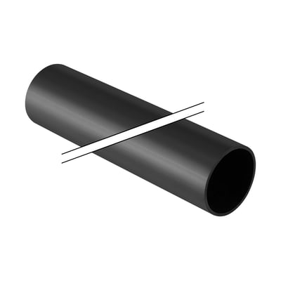 Illustration af et Geberit sort PEH afløbsrør med en diameter på 110 mm, vist med en simpel streg henover for at indikere et rør.