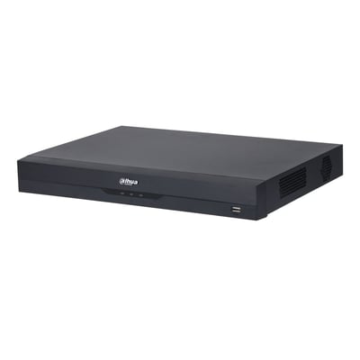 Sort Dahua WizSense digital videooptager XVR5216AN-I3/T med fladt kabinet, set skråt forfra.