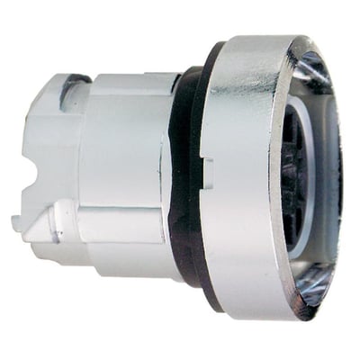 Schneider Electric Harmony Style 4 trykknapdel med krom frontring og 22mm diameter på hvid baggrund.