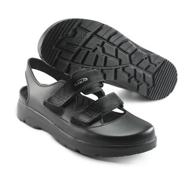 Sika Footwear Optimax sandal i sort, str. 36, med dobbelt velcrolukning og skridhæmmende sål.