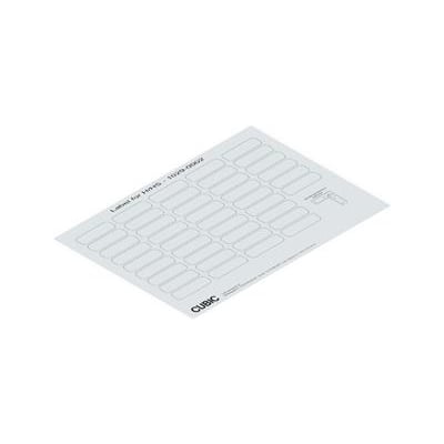 Ark med Cubic barrier labels til UL type 12, med rækker af blanke, afrundede felter og Cubic-logo.