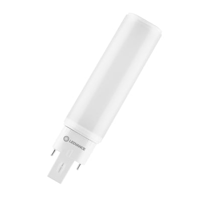 Ledvance DULUX LED D/E kompaktlysrør med hvidt rørhus og G24q-1-sokkel med fire stifter.