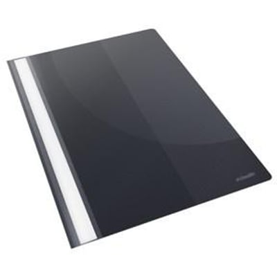 Sort Antalis Vivida tilbudsmappe i A4-format med lomme, klar refleksfri forside og etiket.
