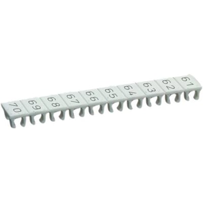 Wieland mærke stribe 9705A/5/10B 61-70 i hvid, 5 mm bred, viser numrene 61 til 70.