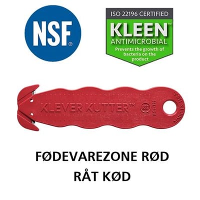 Rød Klever NSF kniv med skjult klinge, certificeret til fødevarezone og med KLEEN antimikrobiel teknologi.