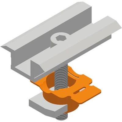 GSE dobbelt klemme i sort til 30/40mm profiler, vist monteret på en lys grå aluminiumsprofil.