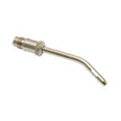 Parker Legris mundstykke 0690 er en kort vinkeldysse med M12x1,25 gevind og 2,5mm DN, lavet af nikkelbelagt messing.