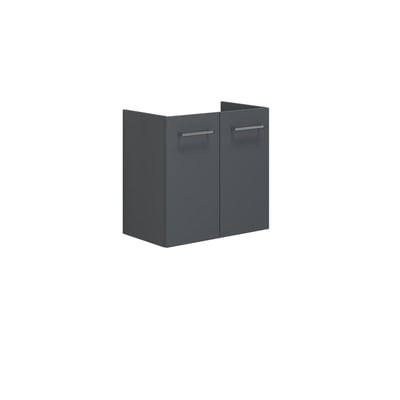 Dansani Mido+ vaskeskab i grå mat med to låger og integrerede greb, måler 57,6 x 60 x 35 cm.