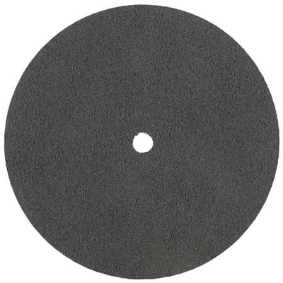 Tyrolit presset kompaktskive i mørkegråt vlies, rund med centerhul, set forfra; 152 x 6 x 12,7 mm, 6 A, med.