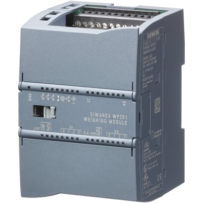 Siemens Siwarex WP251 vejningsmodul til Simatic S7-1200, viser frontpanelt med indgange og udgange.