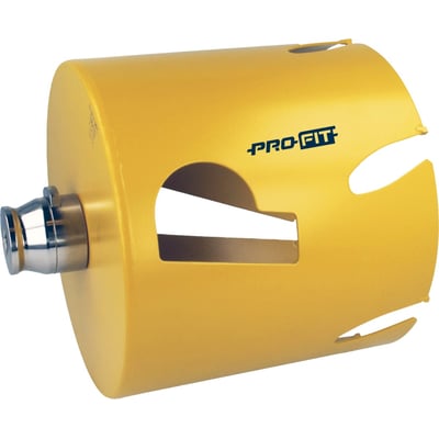 Gul Pro-Fit Multi Purpose HM-hulsav på 186 mm set skråt fra siden med metaladapter synlig.