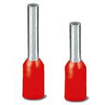 To røde terminalrør fra Phoenix Contact, AI 16 -18 BU, til 18mm muffelængde og 28-29mm længde.