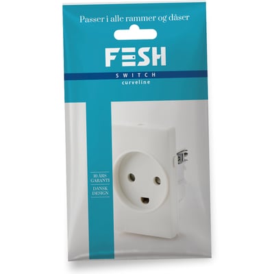 FESH SWITCH Curveline stikudtag med jord i hvid, 16A 250V, passer til alle rammer og dåser.