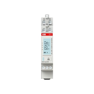 ABB D11 energimåler til 1-faset systemer med direkte måling op til 40A og digital skærm, viser 65432 kWh.