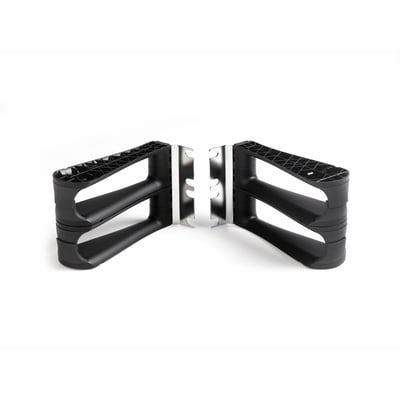 CommScope HI-D FL kabelmanagement i sort plast, 2U, 98mm dybde, vist som et par venstre og højre monteringsenheder.