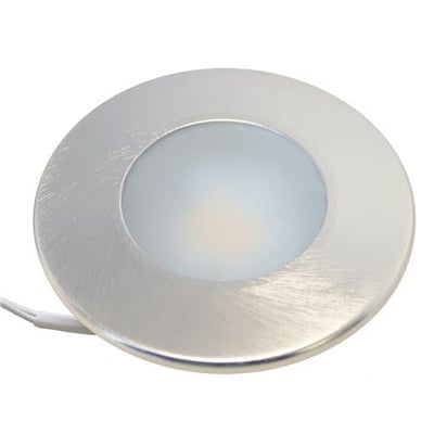 Nordtronic Gabriella møbelspot med børstet aluminiumsfinish, 4W LED og 4000K neutralt lys på hvid baggrund.