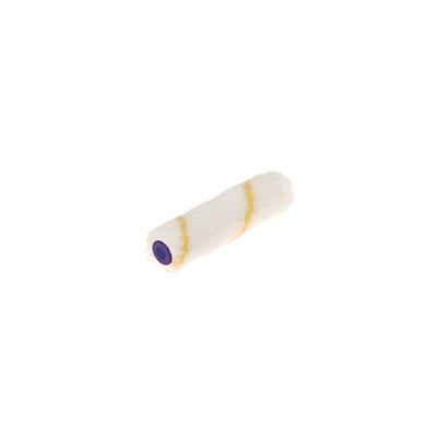 Roliba mini malerrulle med hvidt vestan materiale og gule striber, 10 cm bred med 6 mm kerne.