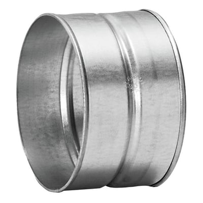 Tættere visning af Lindab Safe MF muffen til 63 mm rør, fremhæver den galvaniserede stålfinish og den dobbelte samling.