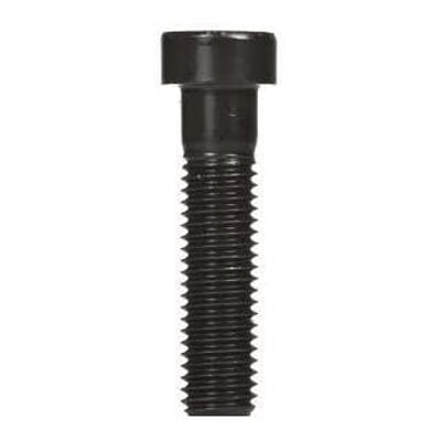 Unbrako M8x25 UFK skrue med lavt hoved, sort finish og en helt plan top. Den viser fuld gevindlængde og skruens enkle, funktionelle design.