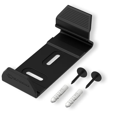 Teltonika overfladeklips holderkit, sort plast, med skruer og rawplugs til montering.