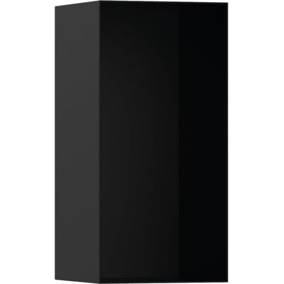 Hansgrohe vægniche uden ramme i matsort rustfrit stål, vist med en åben front og dimensioner 300x150x140 mm.