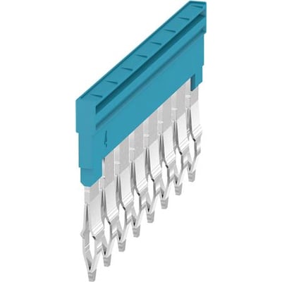 Weidmüller Laske ZQV 4N/8 BL, en 8-polet blå klemme med PUSH IN fjederterminaler på en hvid baggrund.