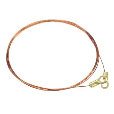 Glødetråd til flamingoskærer Alucutter Profi, 150 cm lang, med messingbeslag på hvid baggrund.