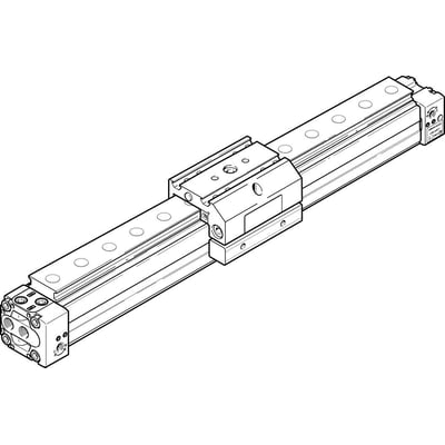 Festo DGPL-25-250-PPV-A-B-KF lineærcylinder, viser et præcisionsinstrument med en slaglængde på 250mm og 25mm stempeldiameter.
