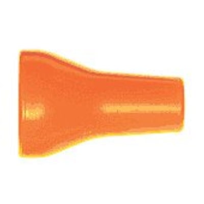 Orange Loc-Line mundstykke i plast, 1/2" størrelse med 9,5 mm diameter, isoleret mod hvid baggrund.