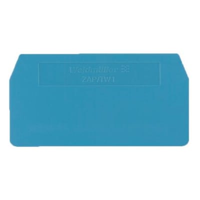 Weidmüller endeplade ZAP/TW2BL i blå, med Weidmüller logo og ZAP/TW1 trykt.