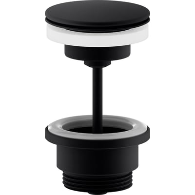 Damixa bundventil i mat sort messing med frit flow og 1 1/4" gevind, viser designet med hvid ring.