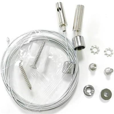Wirekit med 2 meter wire, fast top og justerbar bund, inklusive skruer og diverse monteringsdele. Alt udført i blank metal.
